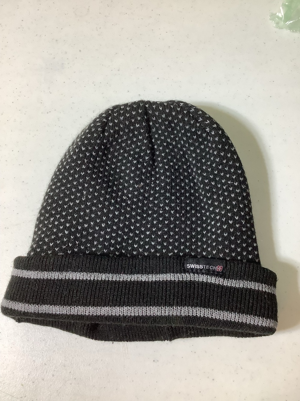 Swiss Tech black and gray thick knit beanie